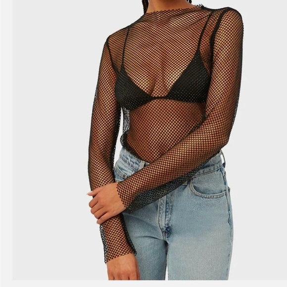 WeWoreWhat Black Mesh Mock Neck - Picture 6 of 8